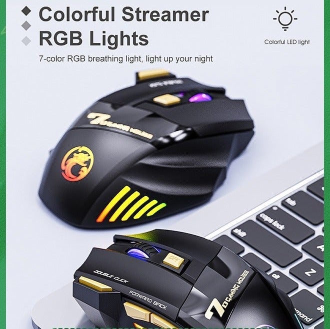 Wireless Gaming Mouse, Rechargeable Silent Wireless Mouse with 3200 DPI Adjustable,Double Click Key, Colorful RGB Lights, Computer Mice with Thumb Rest for PC/Mac Gamer - Image 4