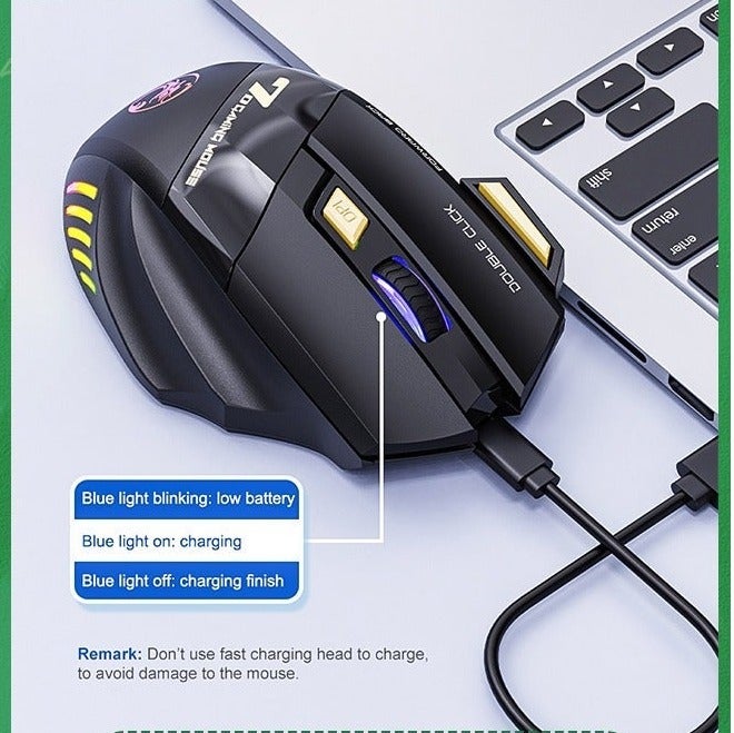 Wireless Gaming Mouse, Rechargeable Silent Wireless Mouse with 3200 DPI Adjustable,Double Click Key, Colorful RGB Lights, Computer Mice with Thumb Rest for PC/Mac Gamer - Image 5