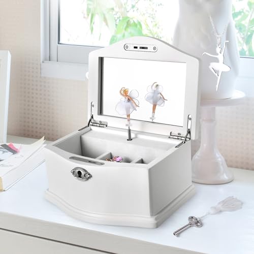 Jozen Gift Wooden Ballerina Medium White Musical Jewelry Box with Mirror and Lock for girls，Kid's Jewelry Storage Music Box,Gifts for Christmas,Birthday and all Holidays - Image 5