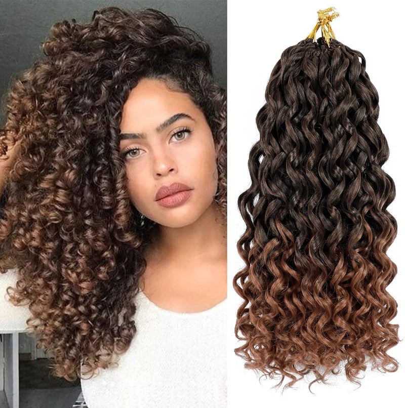 Eerya 7 Packs GoGo Curl Crochet Hair 14 Inch Short Curly Crochet Hair for Women Beach Curl Water Wave Deep Twist Crochet Braids Synthetic Braiding Hair Extensions (14 Inch, T1B/30) - Image 1