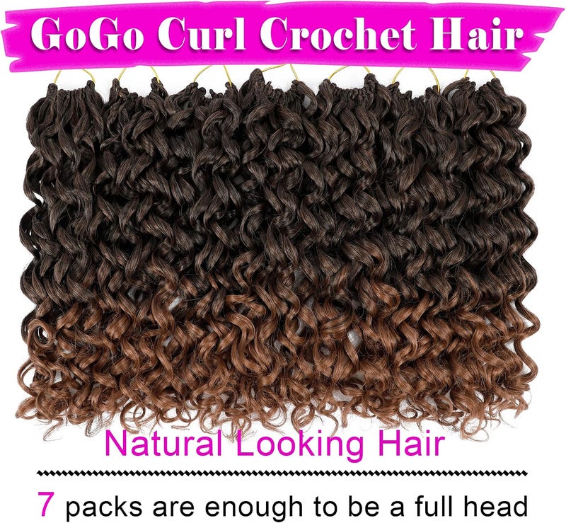 Eerya 7 Packs GoGo Curl Crochet Hair 14 Inch Short Curly Crochet Hair for Women Beach Curl Water Wave Deep Twist Crochet Braids Synthetic Braiding Hair Extensions (14 Inch, T1B/30) - Image 2