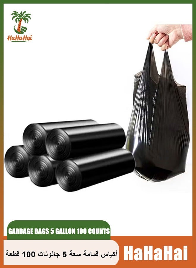 HaHaHai Garbage Bags 5 Gallon 100 Counts, Handle Tie Large Capacity  Plastic Trash Bags Good Toughness, No Water Leakage, for Office, Kitchen, Bedroom Waste Bin, Wastebasket Bags(Black) - Image 1