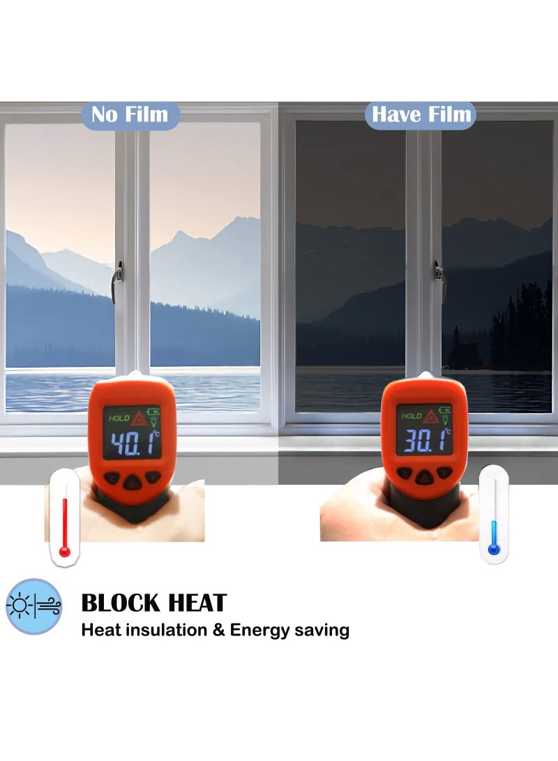 Sweet seven فيلم نافذة عاكس - خصوصية من جهة واحدة، تحكم في حرارة النهار، مضاد للأشعة فوق البنفسجية، تينت لاصق ثابت - مثالي للمنزل والمكتب - أزرق-فضي، 23.6x39.4 بوصة - Image 4