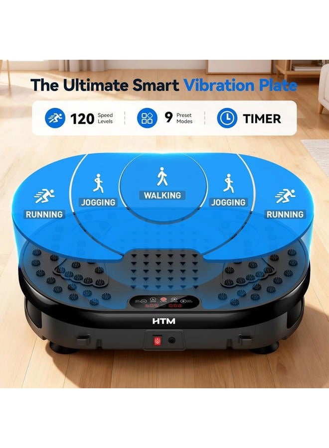 HTM Vibration Plate Exercise Machine with 120 Speed Levels, 9 Program Modes and Remote Control - 15 Min Timer, 300 lbs Capacity for Full Body Workout, Lymphatic Drainage, Weight Loss and Toning - Image 2