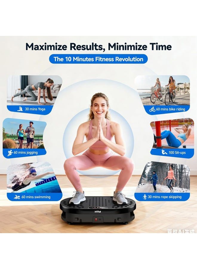 HTM Vibration Plate Exercise Machine with 120 Speed Levels, 9 Program Modes and Remote Control - 15 Min Timer, 300 lbs Capacity for Full Body Workout, Lymphatic Drainage, Weight Loss and Toning - Image 4