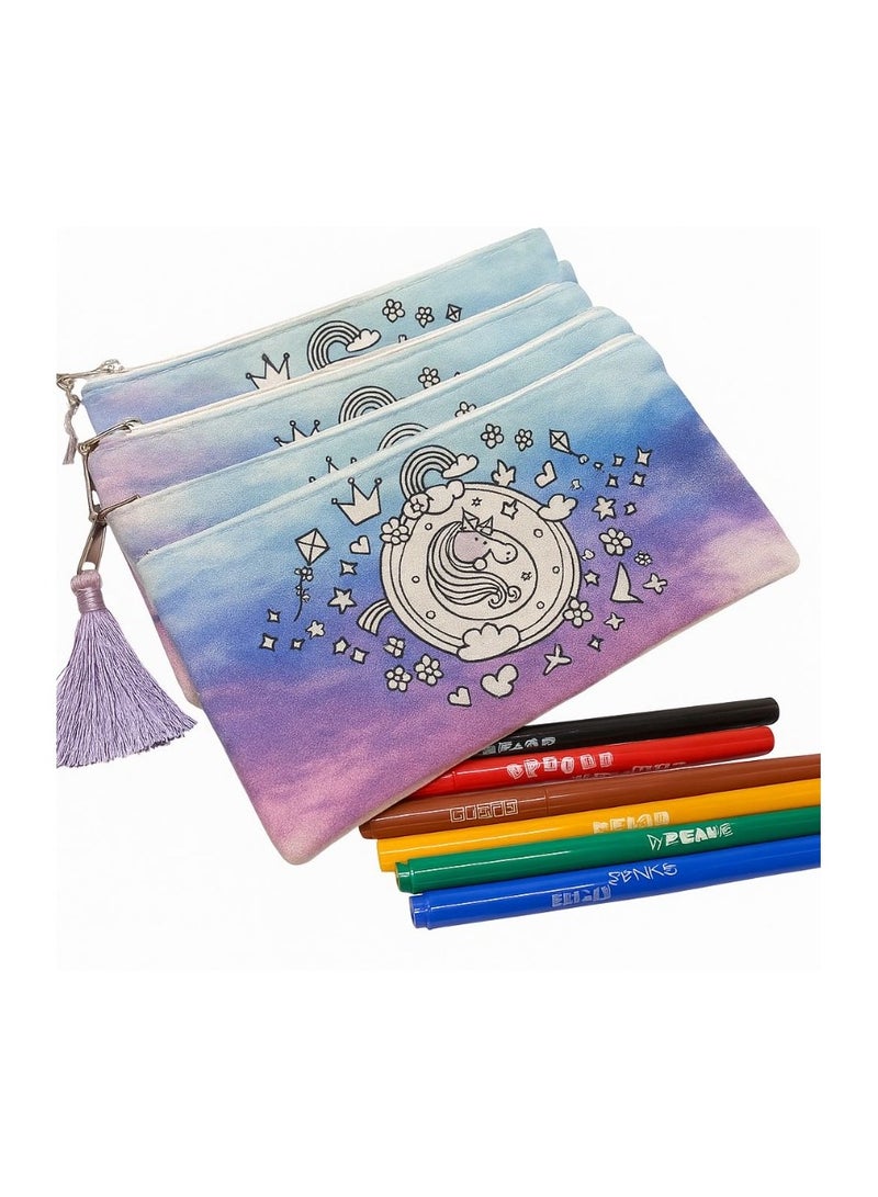 Kids' Unicorn Fabric Pencil Case – Washable & Reusable Coloring Design