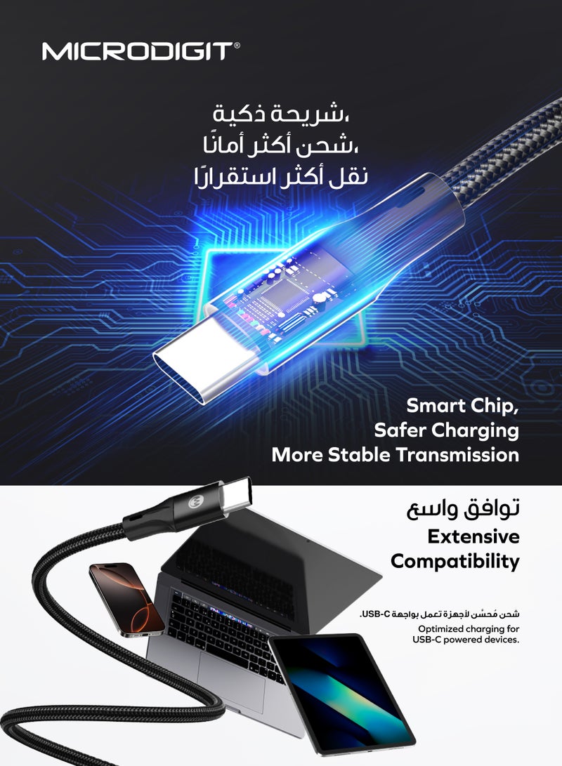 ميكرو ديجيت كابل فائق الجودة PD من نوع C إلى نوع C 60W كابل شحن سريع، 3.1A، 1M، كابل نايلون نحاسي مع لف مغناطيسي - Image 4