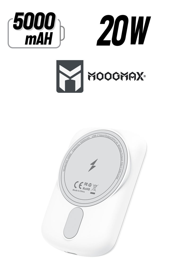 MOOGMAX - 5000mAh Ferma Magnetic wireless (MagSafe) power bank ,supports fast charging, compatible with Apple, Samsung, Huawei, and Xiaomi devices. Only suitable for phones that support wireless charging - Image 1