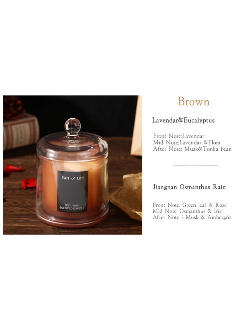 Scented Candle شمعة معطرة في كوب زجاجي كبير الحجم مع غطاء، مصنوعة من شمع الصويا، هدية مثالية لتزيين المنزل - 150 غرام (لافندر وأوكالبتوس) - Image 3