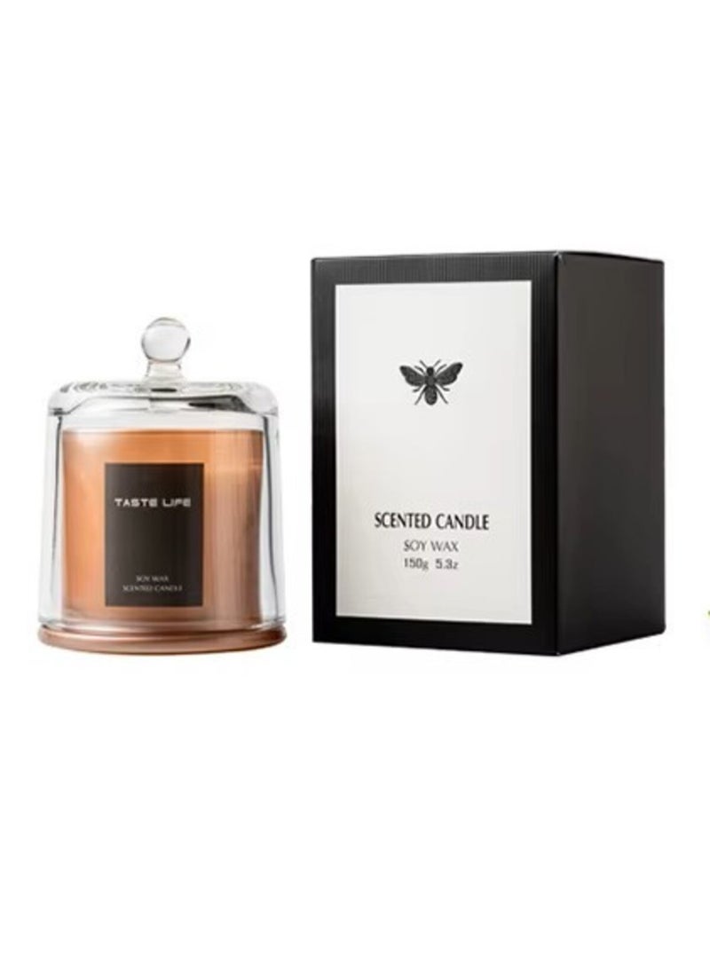 Scented Candle شمعة معطرة في كوب زجاجي كبير الحجم مع غطاء، مصنوعة من شمع الصويا، هدية مثالية لتزيين المنزل - 150 غرام (لافندر وأوكالبتوس) - Image 2