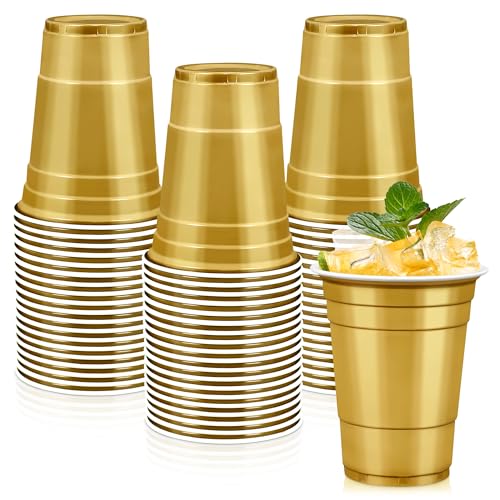 LANLISA 50 Gold Plastic Cups 16 oz Disposable Cups Drinking Cups For Birthday Party Supplies Graduation Thanksgiving Decorations Harvest Fall New Years - Image 2