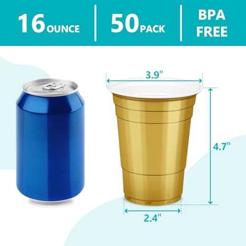 LANLISA 50 Gold Plastic Cups 16 oz Disposable Cups Drinking Cups For Birthday Party Supplies Graduation Thanksgiving Decorations Harvest Fall New Years - Image 5