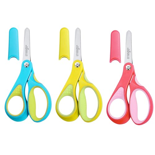 LIVINGO Left Handed Scissors for Kids 3 Pack 5 inches Blunt Tip Safety Lefty School Scissors for Children Toddler Classroom Craft Cutting Paper Yellow Pink Blue - Image 1