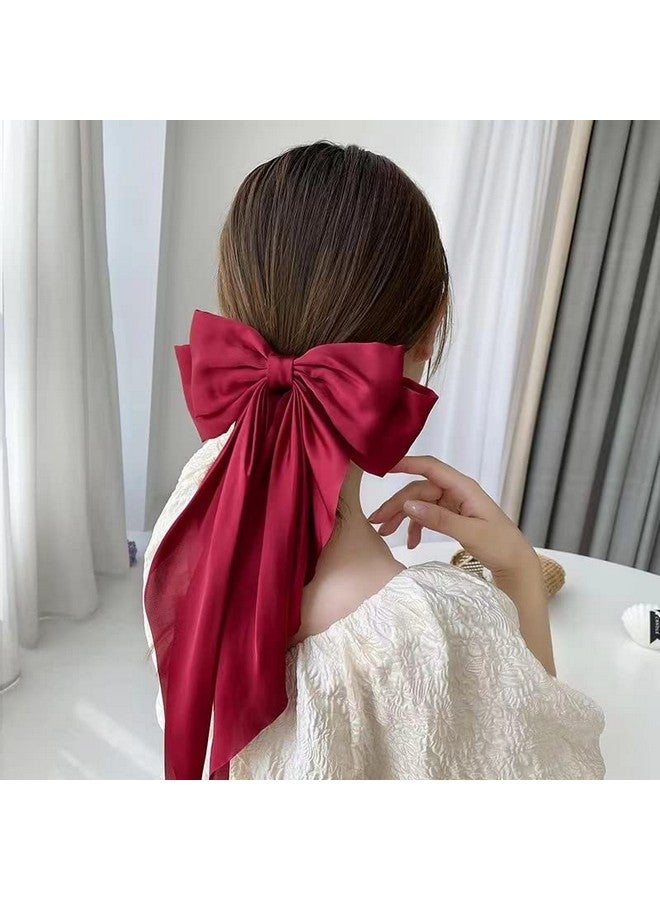 Cinaci Inaci 4 Pack Satin Silk Large Big Oversized Giant Long Bow French Barrettes Alligator Hair Clips Ponytail Holder Hair Accessories For Women Girls Teens - Image 5