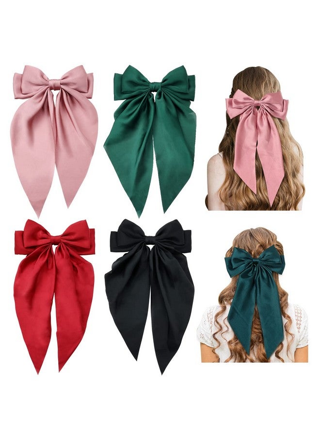 Cinaci Inaci 4 Pack Satin Silk Large Big Oversized Giant Long Bow French Barrettes Alligator Hair Clips Ponytail Holder Hair Accessories For Women Girls Teens - Image 2