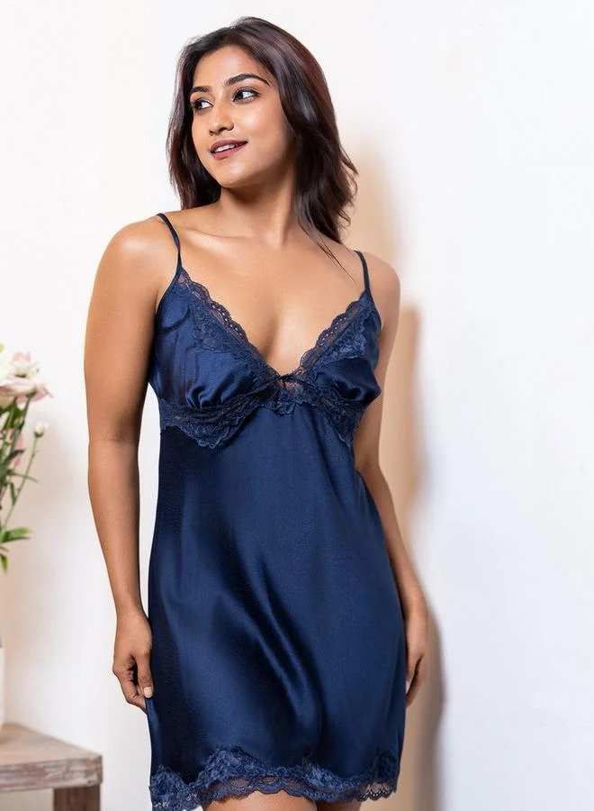 Aadaraya Aadaraya Night Dress Sleeveless Lace Detail