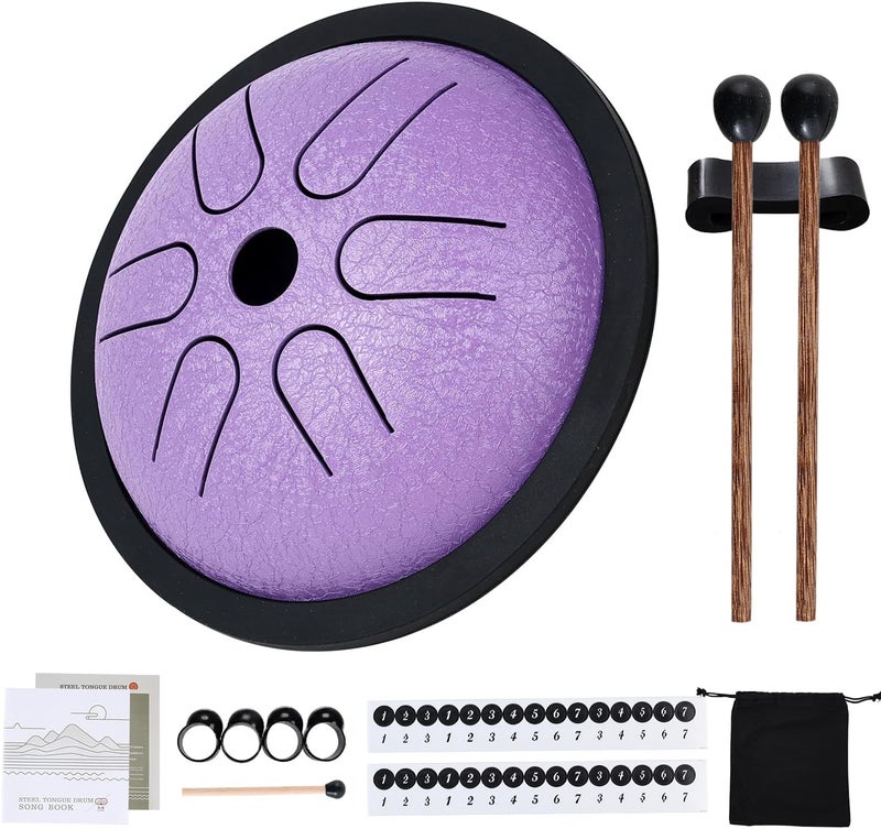 Yahpetes Steel Tongue Drum Musical Percussion Instrument Metal Rain Drum for Outside 5.5 Inch 6 Notes C-Key for Meditation Yoga Education Percussion with Bag, Music Book, Mallets (Purple) - Image 1