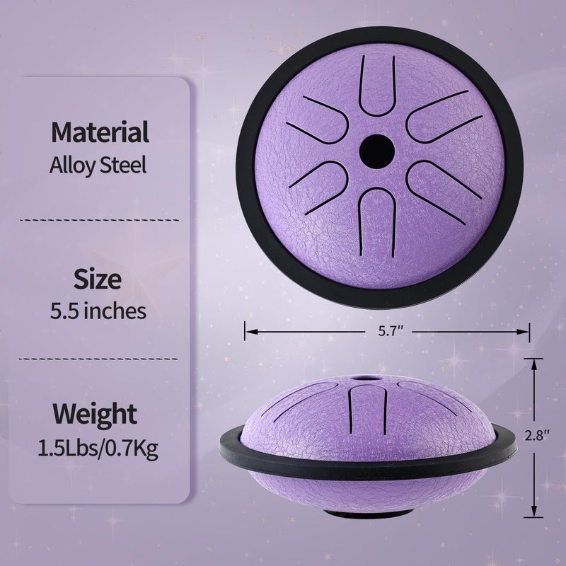 Yahpetes Steel Tongue Drum Musical Percussion Instrument Metal Rain Drum for Outside 5.5 Inch 6 Notes C-Key for Meditation Yoga Education Percussion with Bag, Music Book, Mallets (Purple) - Image 2