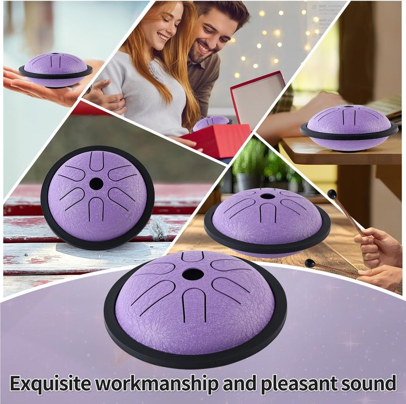 Yahpetes Steel Tongue Drum Musical Percussion Instrument Metal Rain Drum for Outside 5.5 Inch 6 Notes C-Key for Meditation Yoga Education Percussion with Bag, Music Book, Mallets (Purple) - Image 4
