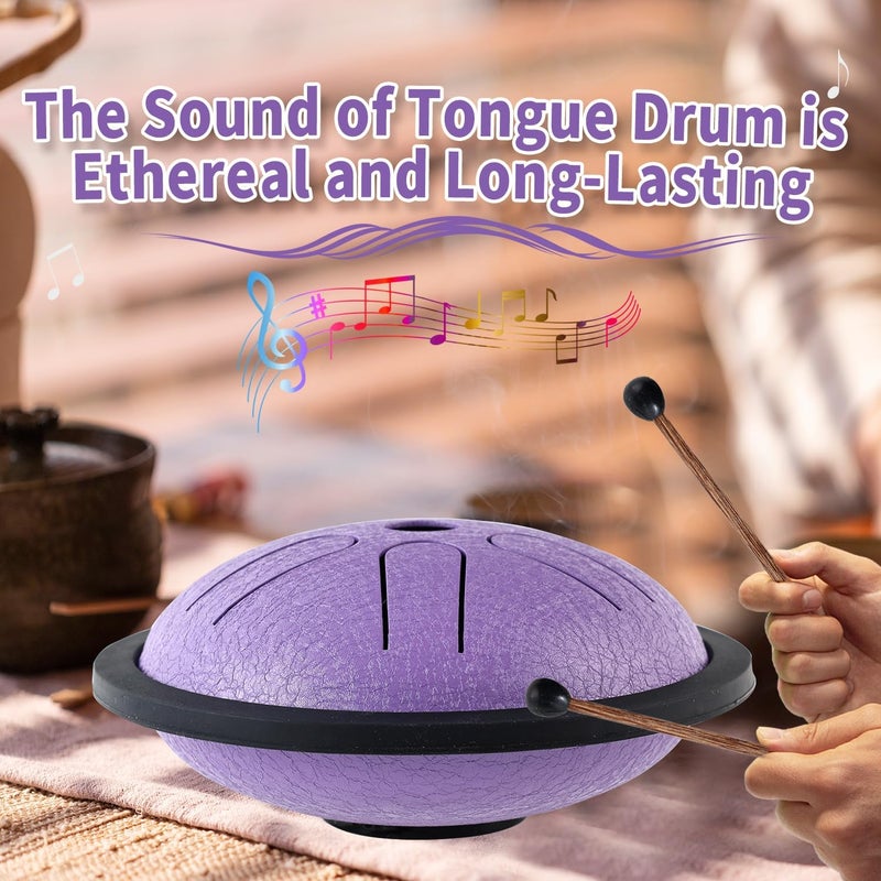Yahpetes Steel Tongue Drum Musical Percussion Instrument Metal Rain Drum for Outside 5.5 Inch 6 Notes C-Key for Meditation Yoga Education Percussion with Bag, Music Book, Mallets (Purple) - Image 5