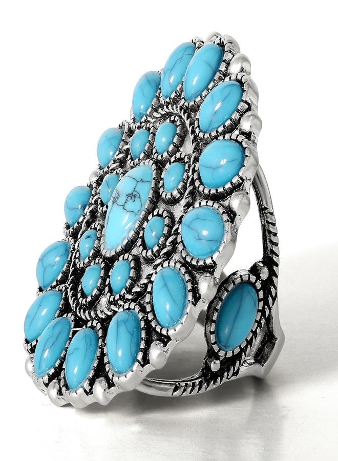 Jessica Simpson Womens Turquoise Stone Ring Size 8 - Oxidized Silver-Tone Statement Ring with Turquoise Stones - Image 4