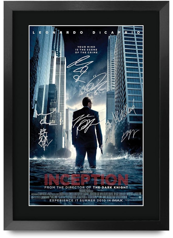 HWC Trading HWC Trading Inception Movie Poster Leo DiCaprio Signed 16 x 12 inch Framed Gift Printed Autograph Film Print Photo Picture Display - 16" x 12" Framed 