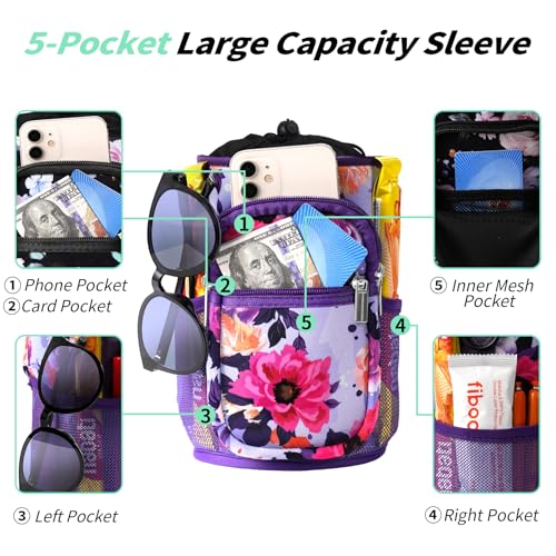 AceTreker 128 oz Neoprene Water Bottle Holder with Strap Phone Pocket for Insulated Metal Hydro Jug Water Flask Crossbody Sling Bag for Camping TripPurple Rose - Image 3