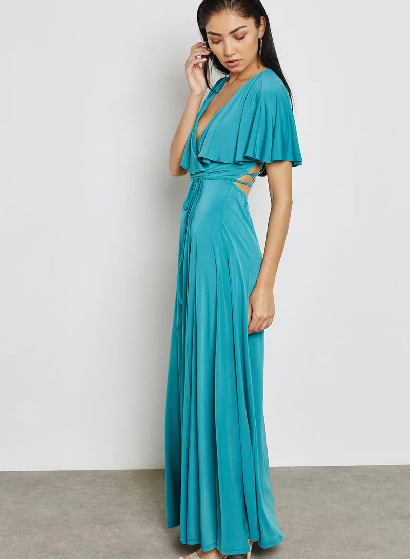 GLAMOROUS Teal Flutter Maxi Dress