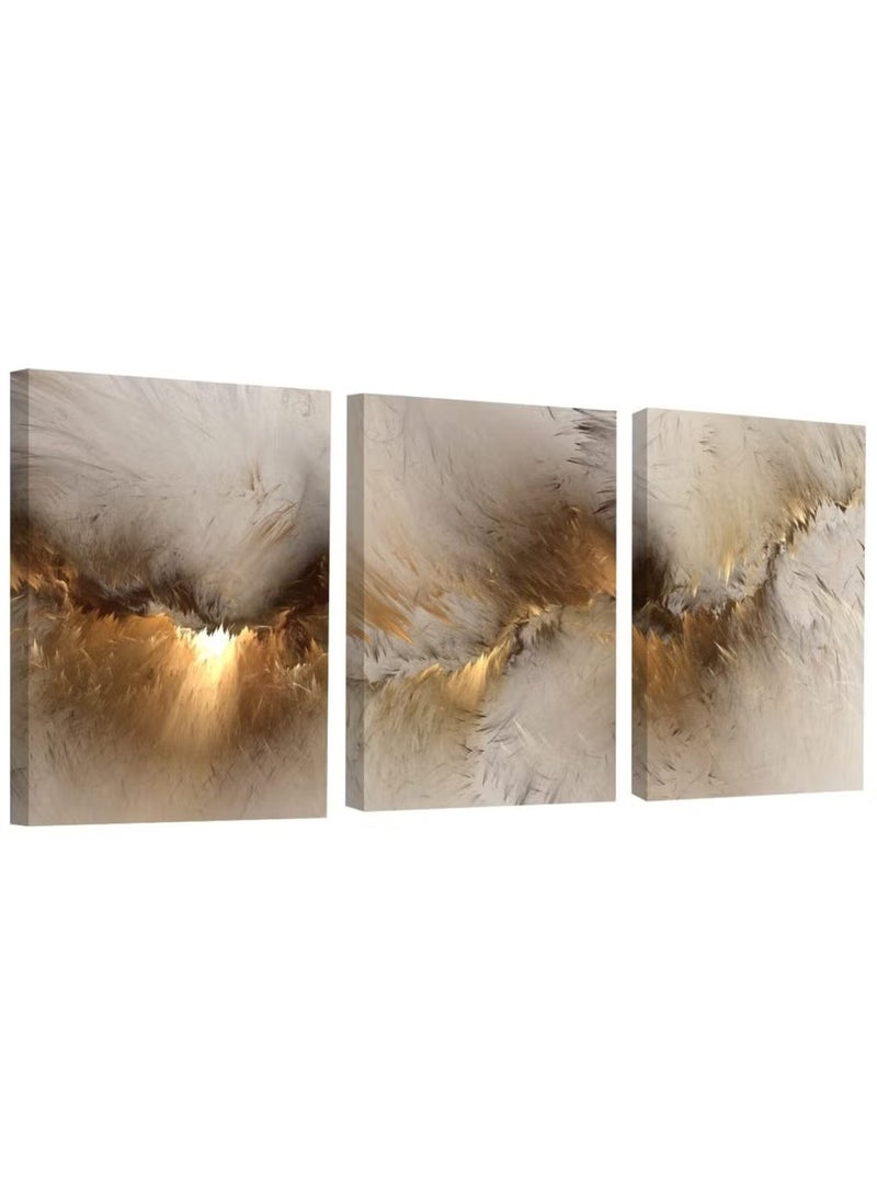Ailily Set of 3 framed Canvas Wall Arts Canvas Wall Art for Living Room, Wooden Frame Paintings Abstract Golden Cloud Paintings Artwork Wall Decor for Office Bedroom(size:40*30) - Image 3