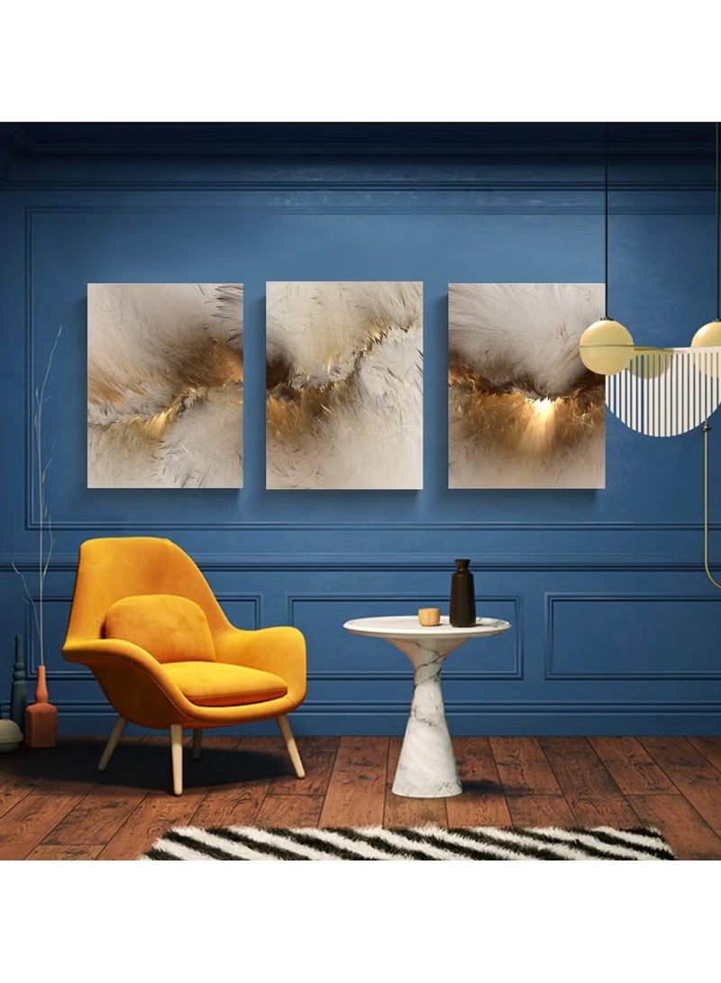 Ailily Set of 3 framed Canvas Wall Arts Canvas Wall Art for Living Room, Wooden Frame Paintings Abstract Golden Cloud Paintings Artwork Wall Decor for Office Bedroom(size:40*30) - Image 5
