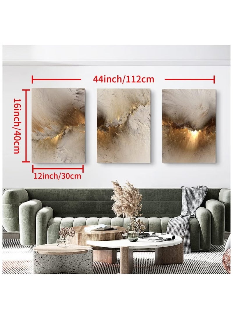 Ailily Set of 3 framed Canvas Wall Arts Canvas Wall Art for Living Room, Wooden Frame Paintings Abstract Golden Cloud Paintings Artwork Wall Decor for Office Bedroom(size:40*30) - Image 4