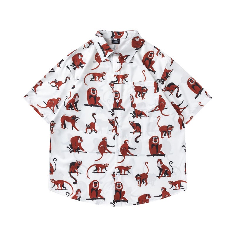 Guangzhou Cartoon Animal Flower Shirt Men And Women Trend Design Sense Loose Casual Short Sleeve Shirt - Image 1