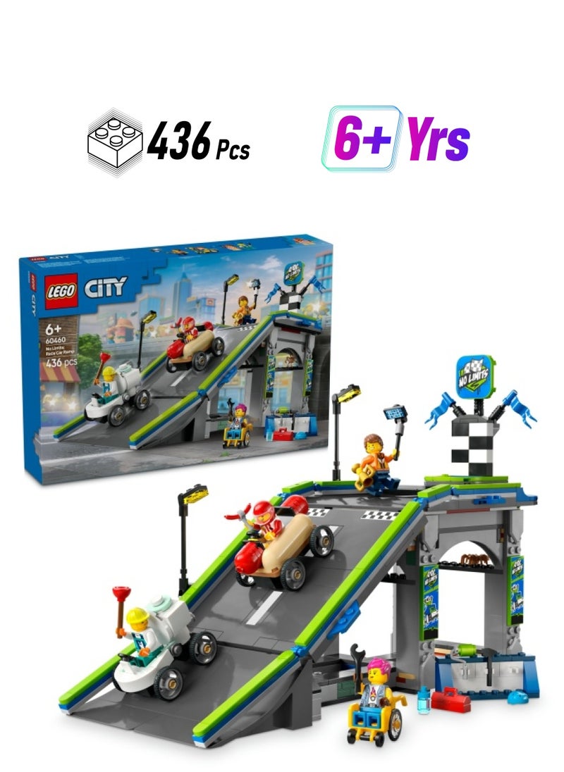 LEGO City No Limits: Race Car Ramp Track Set - Building Toys for 6+ Year Old Boys & Girls - Buildable Ramp for Racing with 2 Soapbox Cars & 4 Minifigures - Fun Birthday Gift Idea - 60460 (436 pieces)  - Image 1