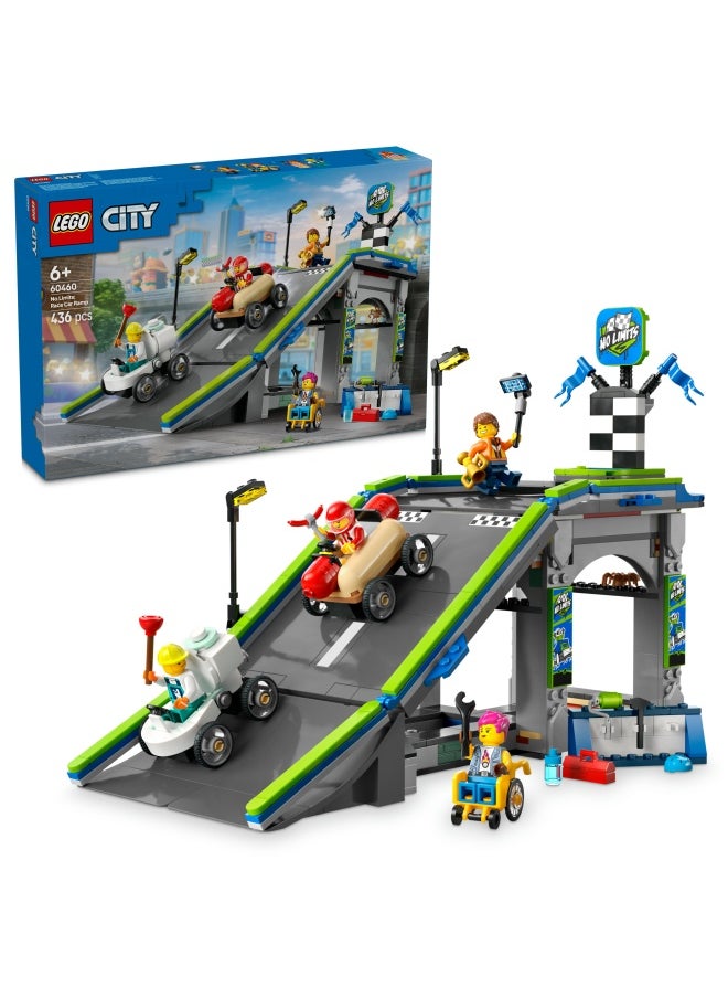 LEGO City No Limits: Race Car Ramp Track Set - Building Toys for 6+ Year Old Boys & Girls - Buildable Ramp for Racing with 2 Soapbox Cars & 4 Minifigures - Fun Birthday Gift Idea - 60460 (436 pieces)  - Image 1