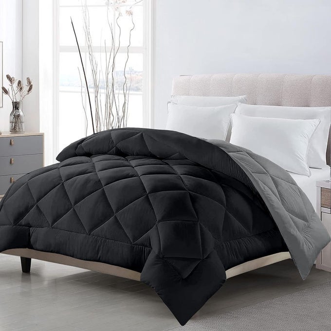 REVERSIBLE SINGLE BED SMALL SIZE COMFORTER220 GSM MICROFIBER REVERSIBLE AC COMFORTERBLANKET FOR WINTERQUILT BLACKLIGHT GREYPACK OF01