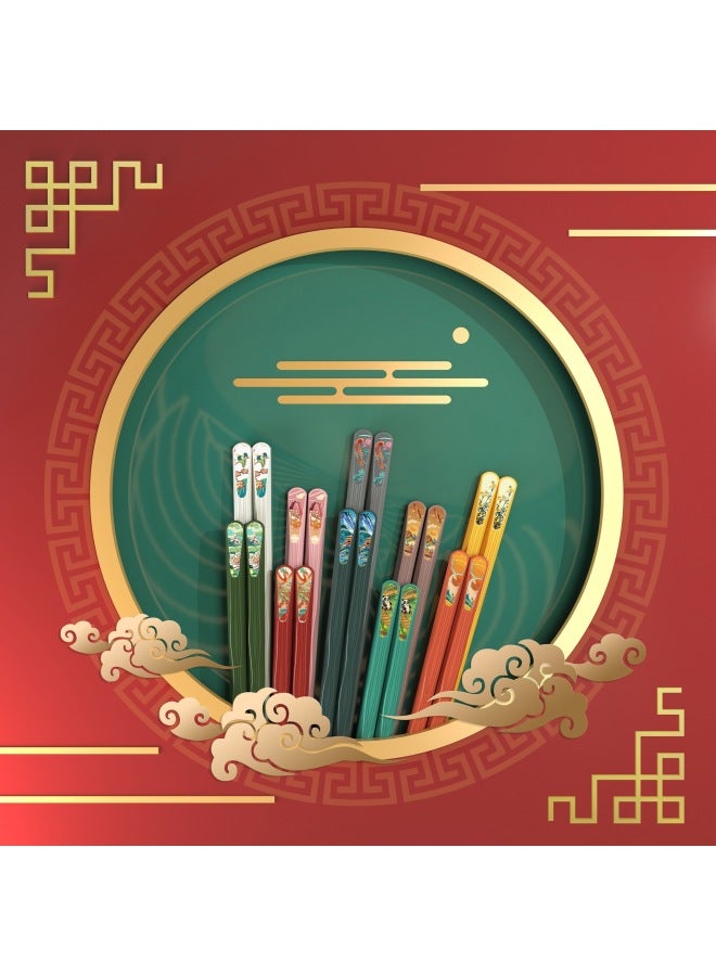 Chopsticks Experts, Ten Pairs Of Trendy Chopsticks, High Temperature Resistant Household Gift Alloy Chopsticks, One-piece Delivery, Group Purchase-Color:National Style Dark 5 Pairs Opp Bag  - Image 4