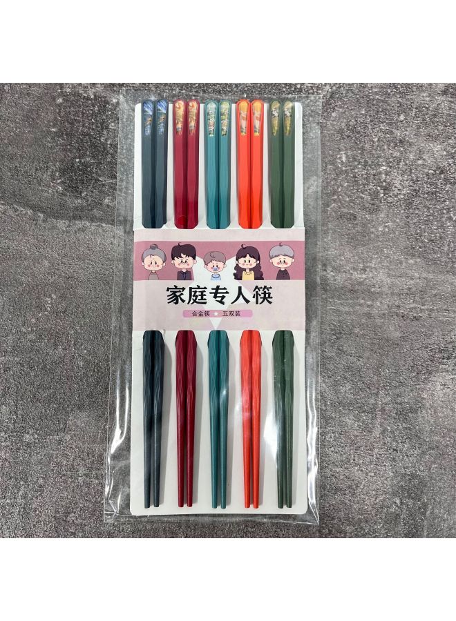 Chopsticks Experts, Ten Pairs Of Trendy Chopsticks, High Temperature Resistant Household Gift Alloy Chopsticks, One-piece Delivery, Group Purchase-Color:National Style Dark 5 Pairs Opp Bag  - Image 1