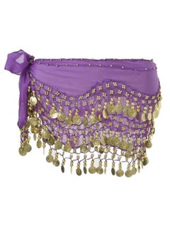 Generic Belly Dance Hip Scarf, Gold Coins Belly Dance Skirt Belly Dancer Costumes, Women's Chiffon Belly Dancing Belt with 128 Gold Coins for Women Girl Latin Zumba Yoga (Purple)  - Image 1