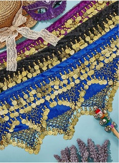 Generic Belly Dance Hip Scarf, Gold Coins Belly Dance Skirt Belly Dancer Costumes, Women's Chiffon Belly Dancing Belt with 128 Gold Coins for Women Girl Latin Zumba Yoga (Purple)  - Image 4