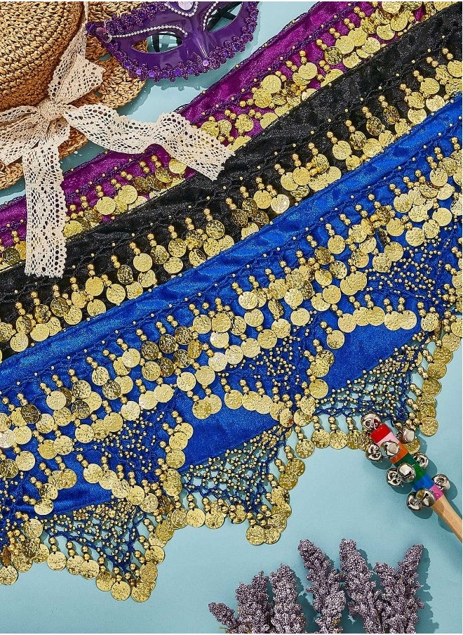 Generic - Belly Dance Hip Scarf, Gold Coins Belly Dance Skirt Belly Dancer Costumes, Women's Chiffon Belly Dancing Belt with 128 Gold Coins for Women Girl Latin Zumba Yoga (Purple) - Image 1