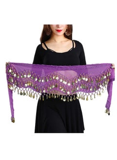 Generic Belly Dance Hip Scarf, Gold Coins Belly Dance Skirt Belly Dancer Costumes, Women's Chiffon Belly Dancing Belt with 128 Gold Coins for Women Girl Latin Zumba Yoga (Purple)  - Image 2