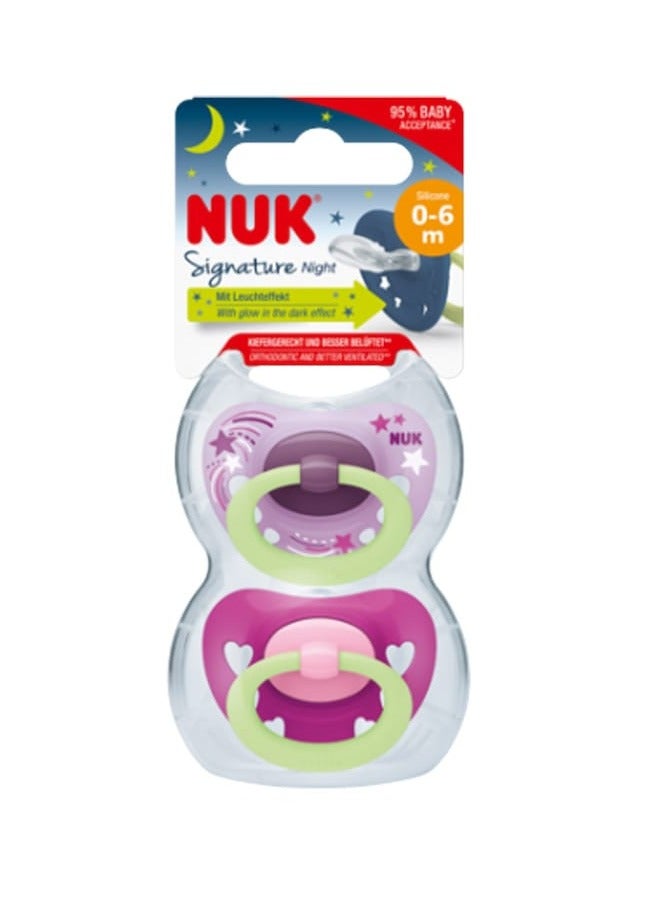 NUK Pacifiers | 2-Pack Soothers | Hearts Nipple | BPA-Free Silicone Pacifiers  |  Sleep Anti-Flatulence  |  Baby Teething Toy（Glow-in-the-dark）