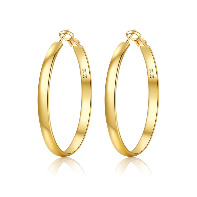 EXGOX 5mm Wide Gold Hoop Earrings for Women,Sterling Silver Hoop Earrings Large Silver Hoop Earrings Hypoallergenic Lightweight 14K Real Gold Plated Big Hoop Earrings for Women - Image 1