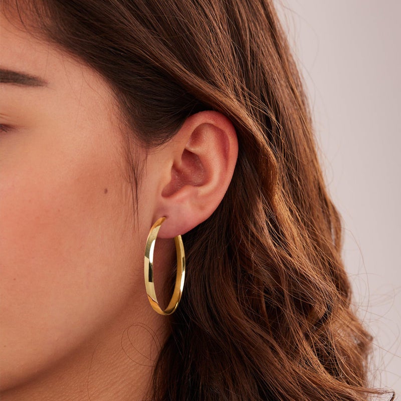 EXGOX 5mm Wide Gold Hoop Earrings for Women,Sterling Silver Hoop Earrings Large Silver Hoop Earrings Hypoallergenic Lightweight 14K Real Gold Plated Big Hoop Earrings for Women - Image 2