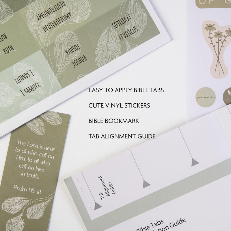 DiverseBee Laminated Bible Tabs (Large Print, Easy to Apply), Bible Study Journaling Supplies, 72 Bible Index Book Tabs for Women, Bible Accessories, Includes 6 Blank Tabs - Sage Theme - Image 2