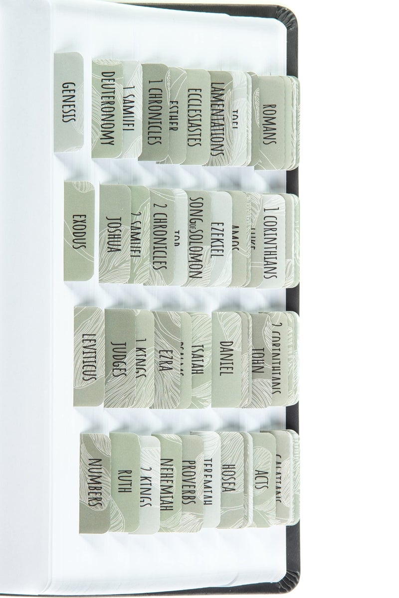 DiverseBee Laminated Bible Tabs (Large Print, Easy to Apply), Bible Study Journaling Supplies, 72 Bible Index Book Tabs for Women, Bible Accessories, Includes 6 Blank Tabs - Sage Theme - Image 1