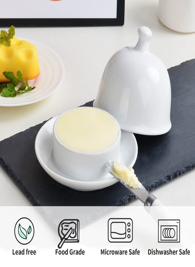 ZEBERBO Butter Dish, Butter Crock Keeper, Ceramic Butter Dish with Lid/Handle, 17 OZ Mini Small White Butter Container with Cover, Cover and Water Sealing 2 Ways Sealing, - Image 3