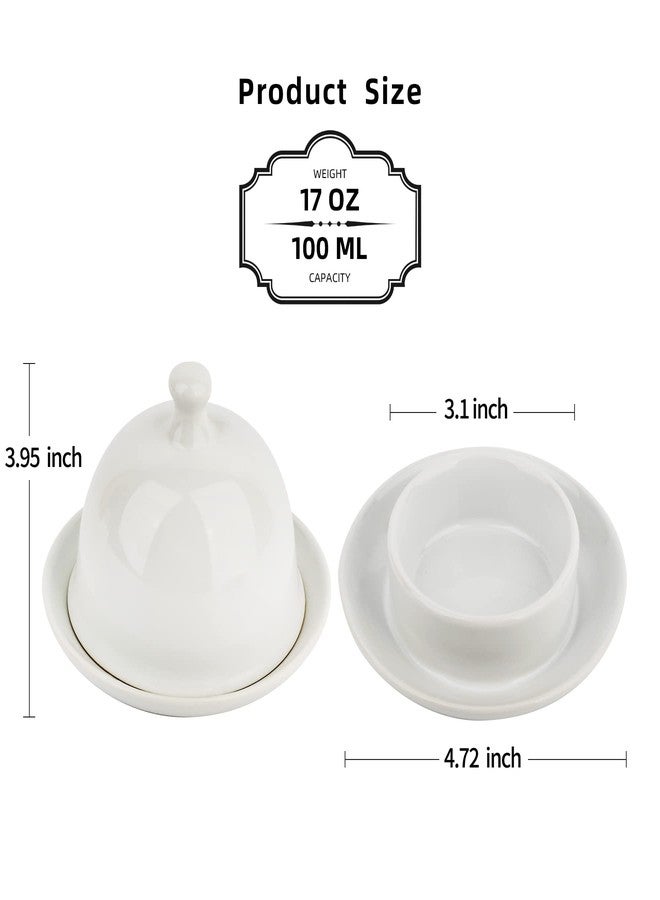 ZEBERBO Butter Dish, Butter Crock Keeper, Ceramic Butter Dish with Lid/Handle, 17 OZ Mini Small White Butter Container with Cover, Cover and Water Sealing 2 Ways Sealing, - Image 2
