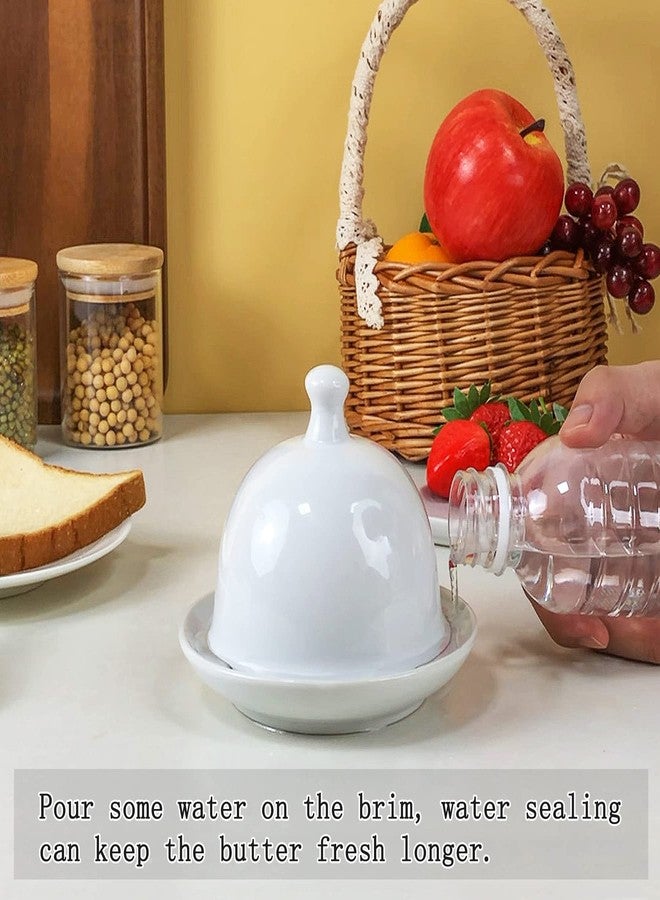 ZEBERBO Butter Dish, Butter Crock Keeper, Ceramic Butter Dish with Lid/Handle, 17 OZ Mini Small White Butter Container with Cover, Cover and Water Sealing 2 Ways Sealing, - Image 5