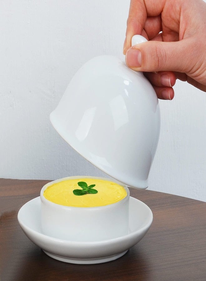ZEBERBO Butter Dish, Butter Crock Keeper, Ceramic Butter Dish with Lid/Handle, 17 OZ Mini Small White Butter Container with Cover, Cover and Water Sealing 2 Ways Sealing, - Image 4